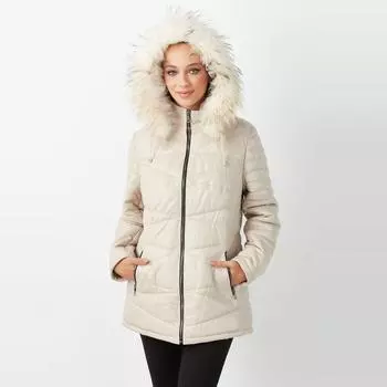 Бежевое надувное пальто из натуральной кожи