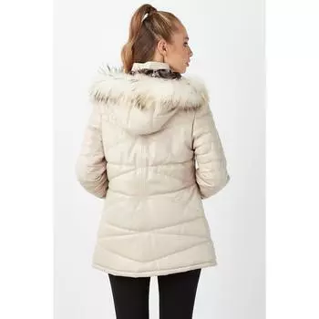 Бежевое надувное пальто из натуральной кожи