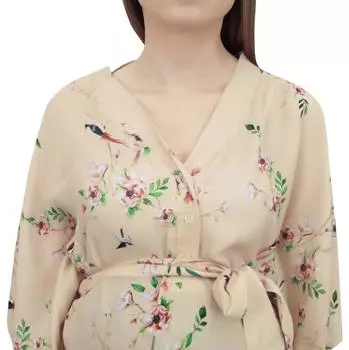 Бежевое платье для беременных Bimba Moms с цветочным принтом и рукавом-кимоно для кормления 10 бежевый