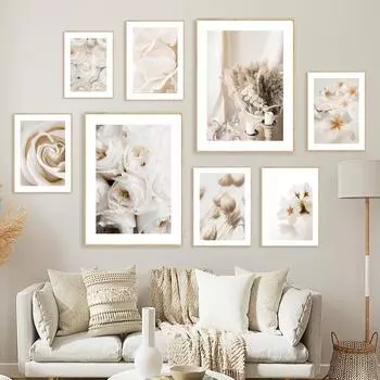 Бежевое растение, Рид, одуванчик, роза, пион, цветы, настенная живопись, холст, живопись, постеры и принты, настенные панно для декора гостиной 21x30cm No Frame