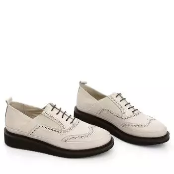 Бежевые антикварные женские туфли из натуральной кожи с круглым носком и эластичной подошвой на шнуровке