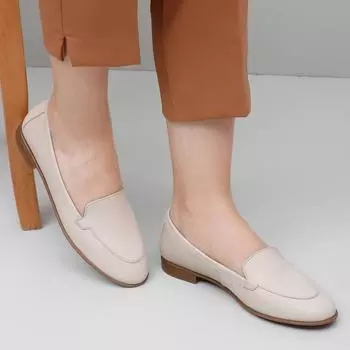 Бежевые антикварные женские туфли на плоской подошве из натуральной кожи с круглым носком на плоской подошве