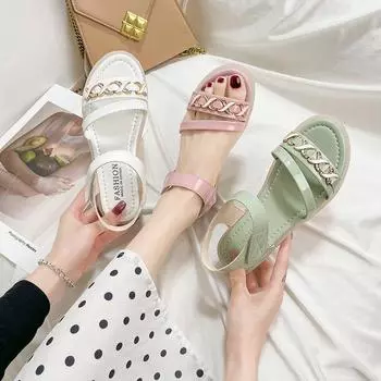 Бежевые босоножки на каблуке. Мягкие туфли на низком каблуке с ремешком. Летние черные туфли на низком каблуке. Новые модные удобные повседневные туфли на плоской подошве для девочек. 35