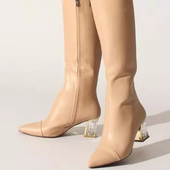 Бежевые кожаные женские ботинки