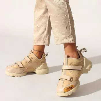 Бежевые кожаные женские кеды Parachute