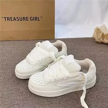 Бежевые туфли-хлебцы женские на платформе с буквенной подошвой новые осенние универсальные спортивные и повседневные кеды 35