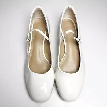 Бежевые туфли Мэри Джейн для женщин Элегантные сандалии с круглым носком и неглубоким носком Женские туфли на толстом каблуке с ремешком 36