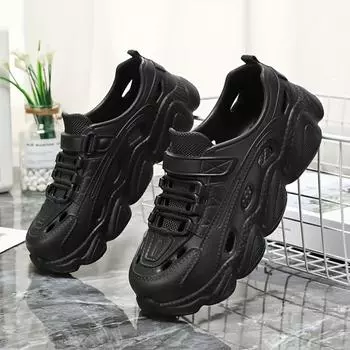 Бежевые туфли с деревянной подошвой EVA — удобные, легкие, дышащие, водонепроницаемые повседневные туфли с толстой подошвой для всех сезонов, легко чистятся, симпатичные туфли 35-36 чёрный