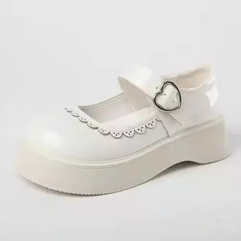 Бежевые туфли в стиле Лолиты, женские туфли в японском стиле из мягкой кожи, туфли Мэри Джейн на платформе, высокие каблуки, студенческие туфли для косплея 35