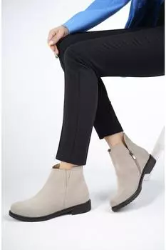 Бежевые замшевые женские кожаные ботинки из натуральной кожи