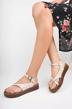 Бежевые женские кожаные сандалии из натуральной кожи