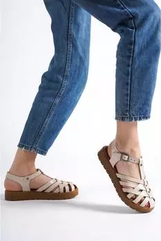 Бежевые женские кожаные сандалии из натуральной кожи