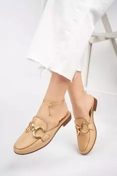 Бежевые женские кожаные тапочки из натуральной кожи