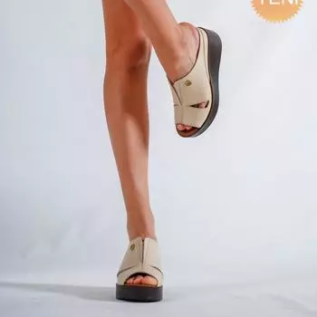 Бежевые женские кожаные тапочки из натуральной кожи