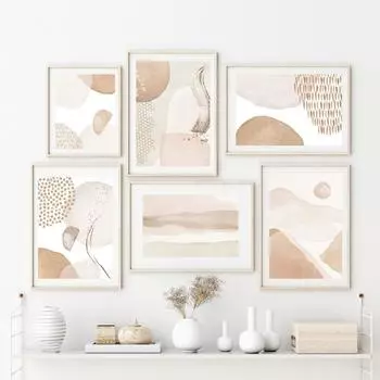 Бежевый абстрактные геометрические фигуры, холст, картина, настенное искусство, бохо, акварель, плакаты на скандинавскую тему, принт, настенные панно, декор для гостиной 21*30cm