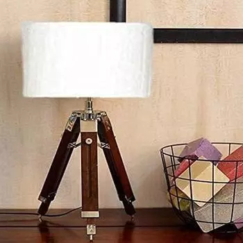 Бежевый барабан без абажура из тикового дерева, штатив, классическая прикроватная настольная лампа для гостиной, спальни, лампы для прикроватных тумбочек в фермерском доме