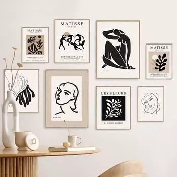 Бежевый, черный, Анри Матисс, линия портрета, коралловый, настенная живопись, холст, живопись, постеры и принты, настенные панно для декора гостиной A4 21X30cm No Framed