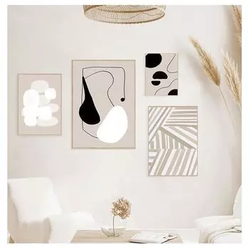 Бежевый, черный холст, картина, принт, настенные художественные картинки для гостиной, интерьера, домашнего декора, модный абстрактный геометрический узор 21cm30cm NoFrame