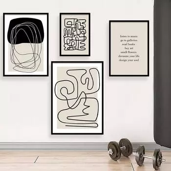 Бежевый Черный Плакат Абстрактная Линия Искусства Холст Картина Настенная Печать Картина Спальня Гостиная Крытый 21cm30cm NoFrame