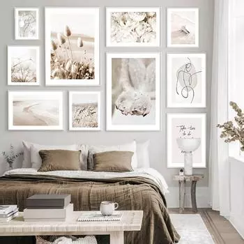 Бежевый цветок, настенный художественный постер и принты, скандинавский пейзаж, современная картина на холсте, украшение для гостиной, домашняя картина 21x30cm No Frame