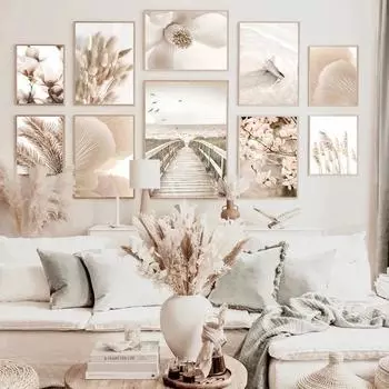 Бежевый Цветок Трава Картина Настенная Живопись Скандинавский Минималистский Картина На Холсте Плакат Пейзаж Печать Современный Домашний Декор Дизайн Гостиной 21x30cm No Framed