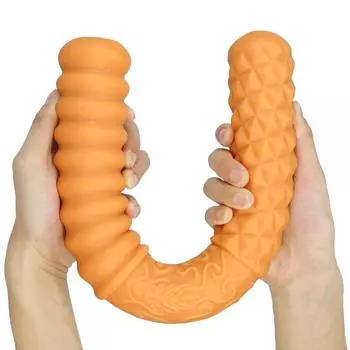 Бежевый двуглавый золотой обруч для женского двуглавого фаллоимитатора, большой, толстый и длинный анальный фаллоимитатор S