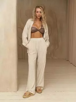 Бежевый льняной комплект в полоску Avisa