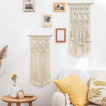 Бежевый макраме тканый настенный гобелен бохо геометрический арт декор спальня детская квартира украшения для дома девочки взрослые подарок на день рождения W35XL75CM X1Pcs