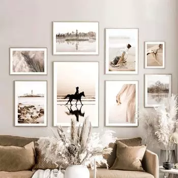 Бежевый маяк, лес, зыбучие пески, чайка, настенная живопись на холсте, постеры на скандинавскую тему и принты, настенные панно для декора гостиной 21cm30cm NoFrame