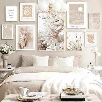 Бежевый настенный постер и принты, природный пейзаж, холст, картина, тростниковая пальма, цветочный мягкий рисунок из перьев, настенная картина для гостиной 21x30cm No Frame