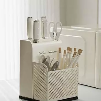 Бежевый ящик для палочек для еды Интегрированная полка для хранения столовых приборов Сушка для столовых приборов Ящик для хранения на столешнице бежевый