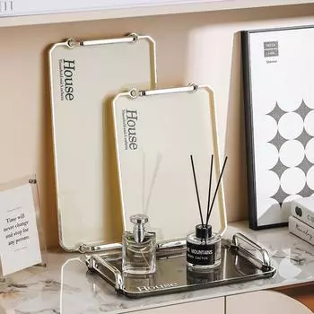 Бежевый роскошный стильный поднос для хранения, чайные чашки, кружки, поднос для чая, кухонный поднос с фруктами, обеденные тарелки, поднос для десерта с ручкой 1Pc Beige S