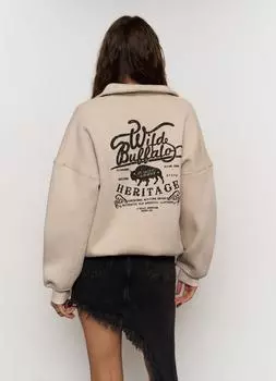 Бежевый свитшот унисекс оверсайз Wild Buffalo