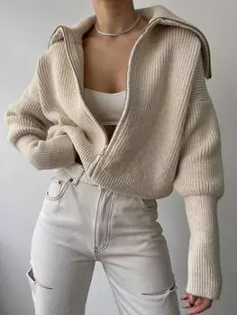 Бежевый трикотажный кардиган на молнии Mai Rafi