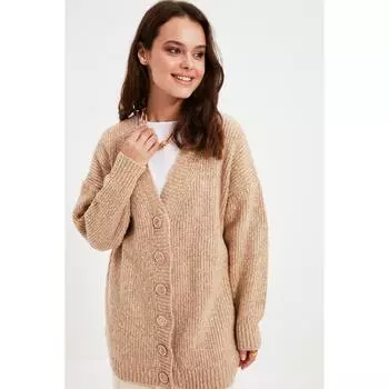 Бежевый трикотажный кардиган на пуговицах с v-образным вырезом Tctaw22hi0397