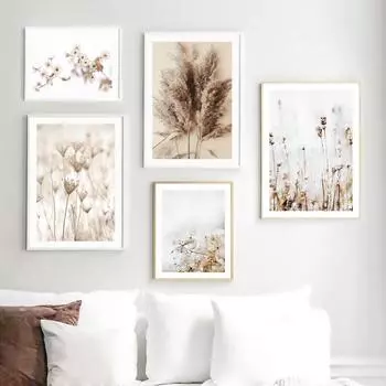 Бежевый тростниковый сушеный цветок, растение, цитата, настенная живопись на холсте, плакаты на скандинавскую тему и принты, настенные панно для гостиной, домашний декор 21cm30cm NoFrame