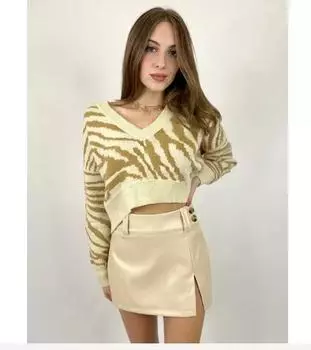 Бежевый уникальный кремовый подлинный дизайнерский тонкий крой мягкая овчина кожаная юбка вечеринка для женщин S кремовый