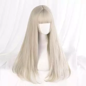 бежевый x белый Harajuku маленькое лицо с сеткой Полудлинный парик, женский парик, прямой, натуральный, стиль, популярный, эффект, милый,