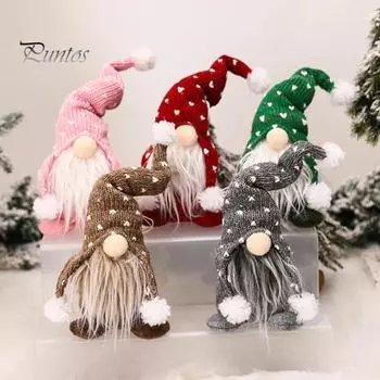 Безликая кукла с белой бородой, вязаная шапка, сидящая кукла, витрина, форма с принтом сердца, кукла-гном, орнамент, праздничный декор, подарок на день Святого Валентина розовый