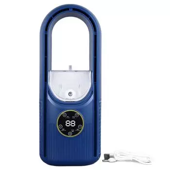 Безлопастной вентилятор, 6 скоростей, регулировка емкости, 100 мл, резервуар для воды, тихий USB-настольный охлаждающий вентилятор с запотеванием и таймером синий