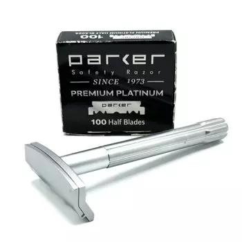 Безопасная бритва Parker SoloEdge Single Edge Лезвия для бритвы Parker Platinum Single Edge, в комплект входят 100 штук серебряный