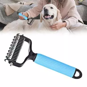 Безопасная для животных расческа для удаления колтунов. Щетка для удаления колтунов у собак и кошек. Двусторонняя грабли для подшерстка у собак и кошек. S синий