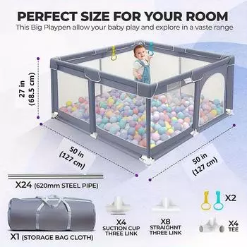 Безопасная и нескользящая конструкция детского игрового ограждения с мягкой сетчатой стенкой, прочное и безопасное игровое ограждение, подходящее для малышей серый