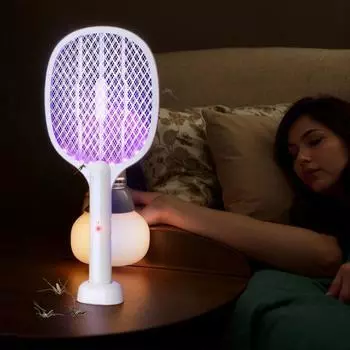 Безопасная мухобойка, ручная ловушка для комаров, удобная лампа 2 в 1, ловушка для насекомых для спальни 2 LED Lights белый