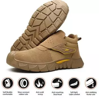 Безопасность труда Обувь для защиты от несчастных случаев Обувь для стальных головных уборов Мужская рабочая обувь Защитные нескользящие ботинки 37 дубильная кора