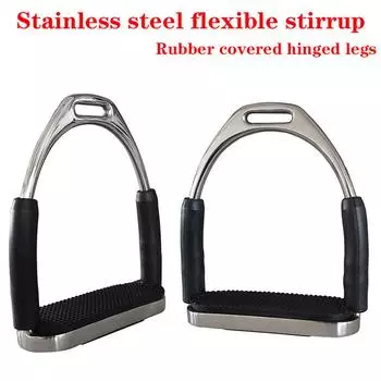Безопасные гибкие стремена для верховой езды, полированная нержавеющая сталь с черной резиновой накладкой
