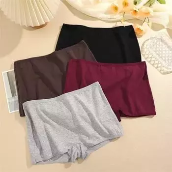 Безопасные трусики для женщин, хлопковые боксеры, нижнее белье со средней посадкой, однотонные трусы S белый