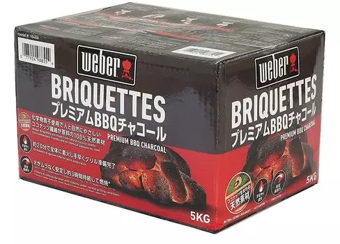 Безопасный брикет угля для барбекю Weber BBQ весом 5 кг, в комплекте коробка. Натуральные материалы, безопасные для здоровья и пищевых продуктов. Японский 18486. Безопасный, (Древесный уголь) 100% чёрный