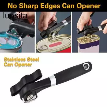 Безопасный консервный нож, гладкий край, эргономичный ручной консервный нож, многофункциональный ручной открывалка для банок, пищевой пластик чёрный