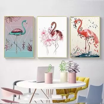 Безрамная простая картина на холсте, элегантный фламинго, натуральные настенные картины, домашний декор, искусство гостиной style1 size21cmx30cm